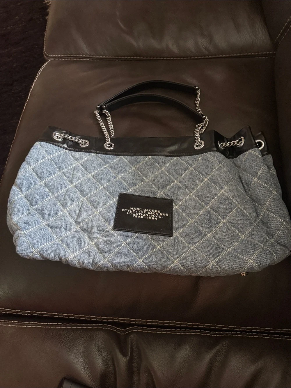 Marc Jacobs Quilted Denim 'The Sack Bag' Tote with Black Trim - Picture 2 of 6